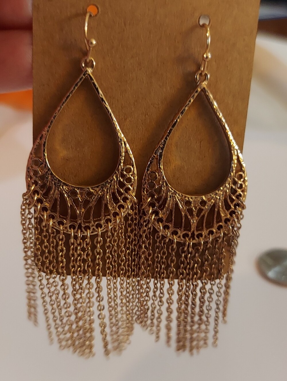 Gold Toned Dangle Earrings With Fishhook Backs
